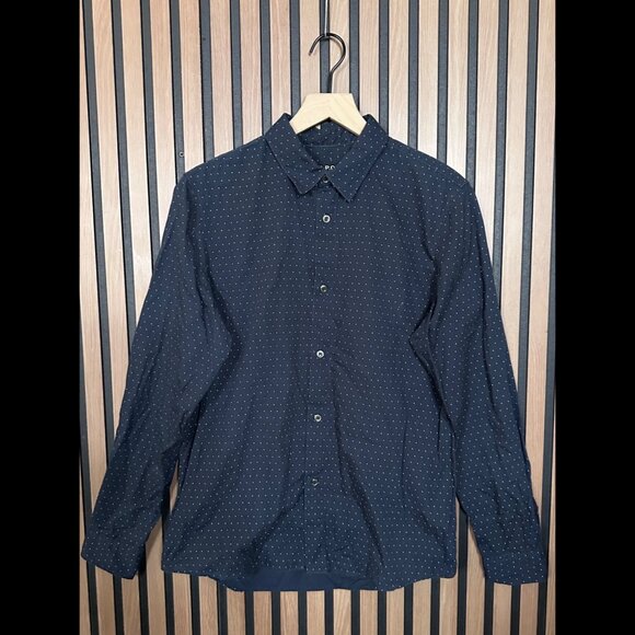 APC Shirt Medium Mens Blue Navy Long Sleeve Button Down Collared Polka Dot - Picture 1 of 7